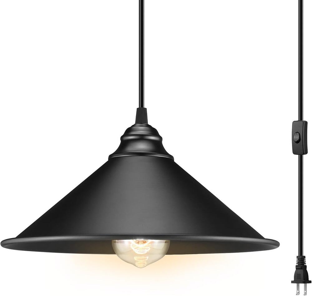 LYOOWNG Plug In Pendant Light, Bigger Hanging Lights With Plug In Cord,Big Black